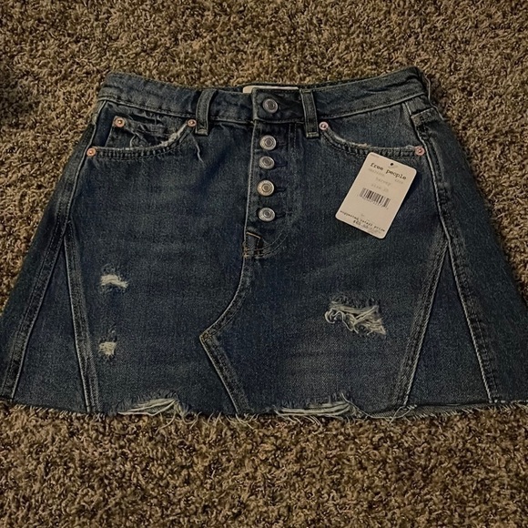 NEW Free People Harvey Distressed A-Line Button Down Mini Jean Skirt 25 - Picture 3 of 9